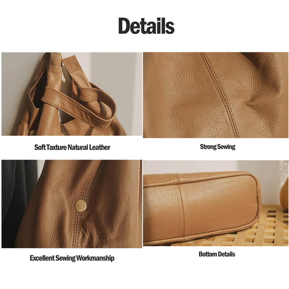 New Cowhide Women's Shoulder Bag High Quality Large Women Bucket Bag Soft Leather Female Underarm Handbag Casual Hobo