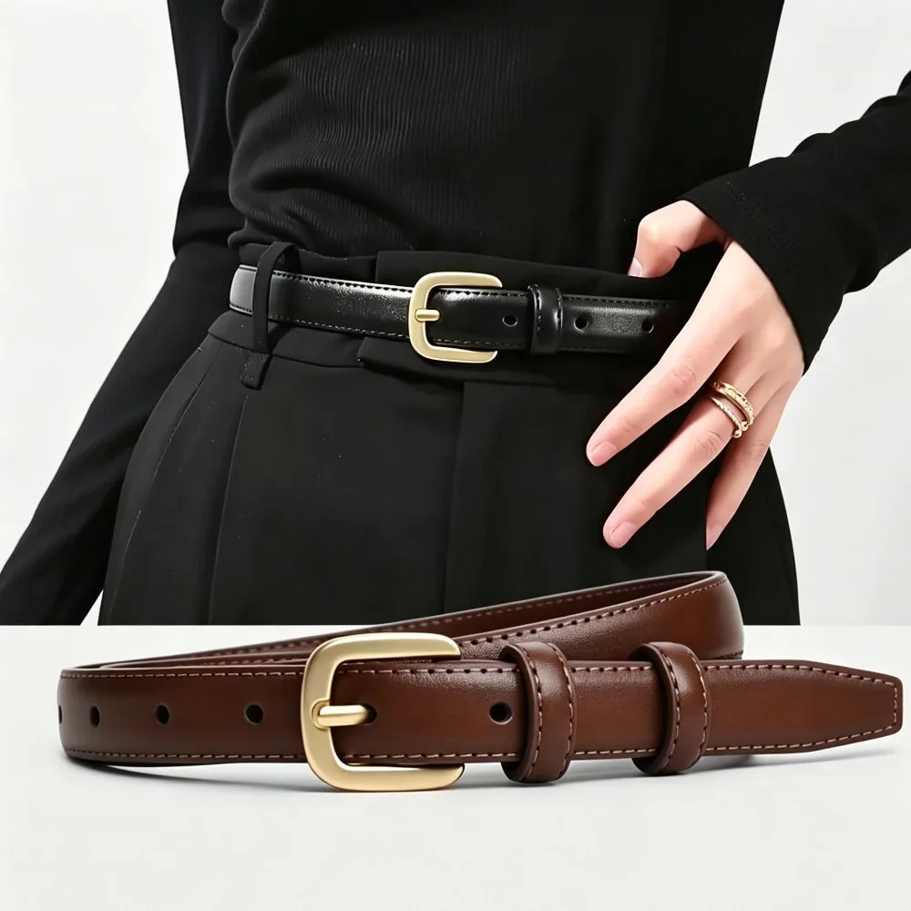 2Pcs Casual Double Loop Needle Buckle Belt Simple Texture Waist Strap Fashion Daily Outfit Accessory