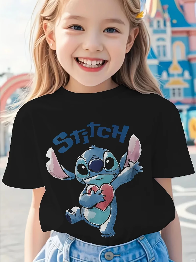 

MINISO Disney Licensed Disney Stitch Kids Printed T-Shirt - Cute Black Casual Summer T-Shirt Perfect Gift for Boys and Girls Coo