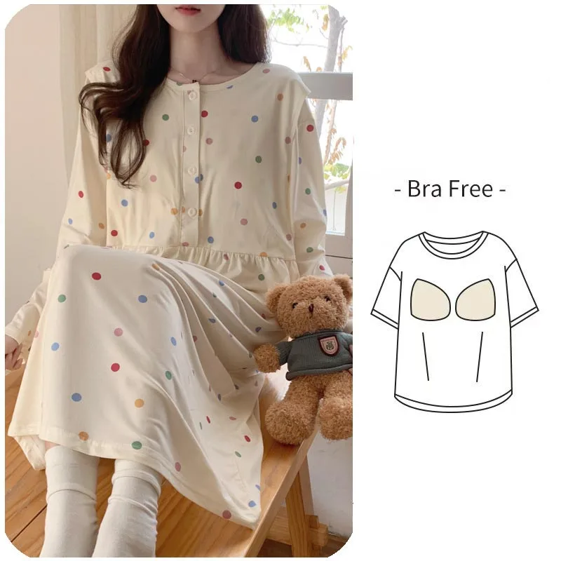 فستان حمل كبير الحجم لا يتطلب حمالة صدر، ثوب نوم للرضاعة مع وسادات صدر قابلة للإزالة، نسيج يشبه القطن #2