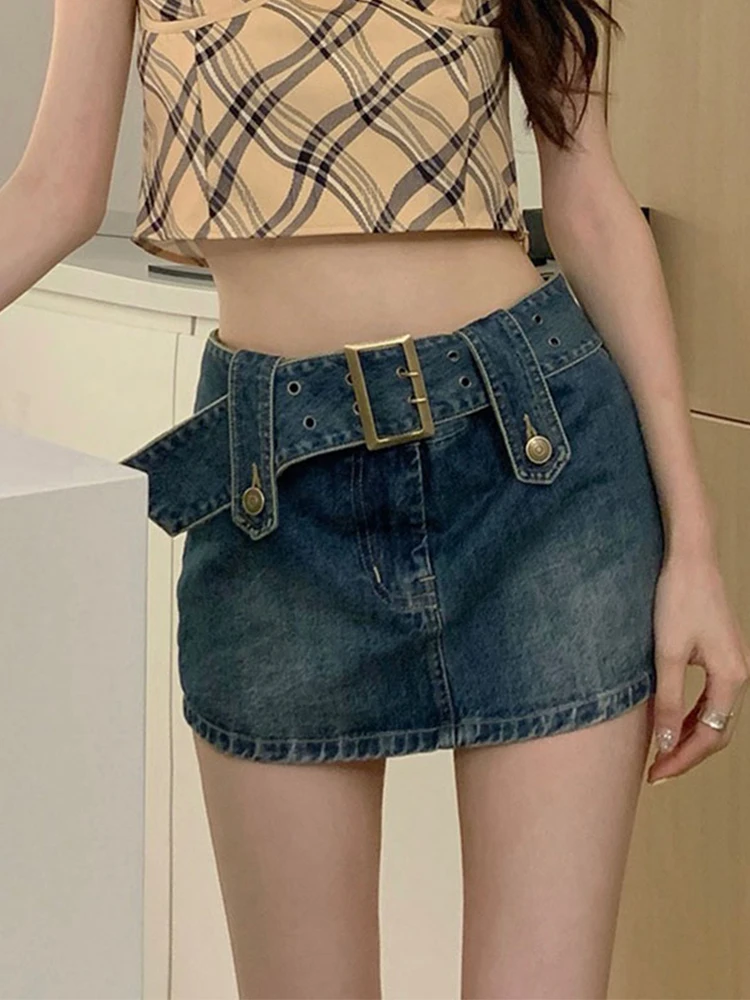 

Sexy ort Denim Skirt High Waist A-Line Women's Summer Cotton Blend Slimming Skirts for plus Size And Slim Girls