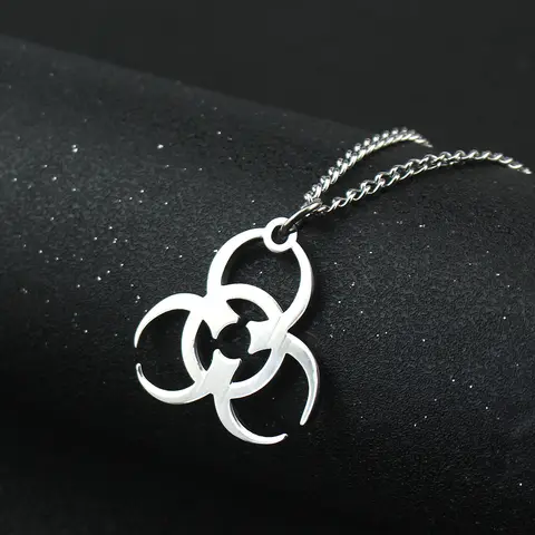 Biochemical Crisis Symbol Stainless Steel Necklace Pendant Silver Color Necklace for Women Men Punk Jewelry Gift