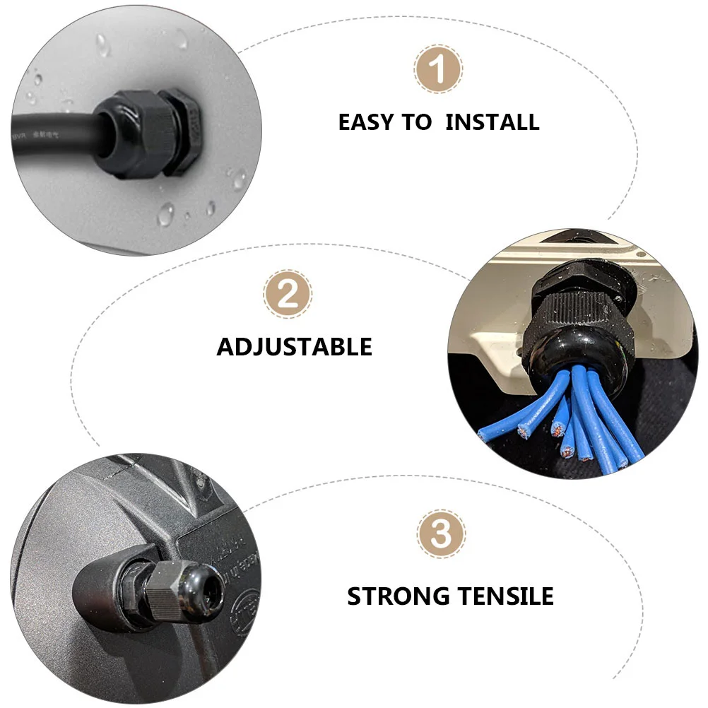 

20 Pcs Waterproof Cable Gland Black Nylon Dustproof Electrical Wire Fixing Outdoor Use Adjustable Clamping Range Strong