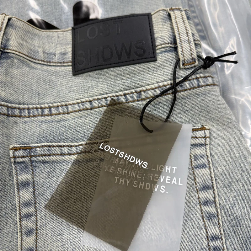 Tendência americana lostshdws jeans flor do sol indústria pesada quente diamante retalhos lavado ligeiramente queimado calças lostshdws