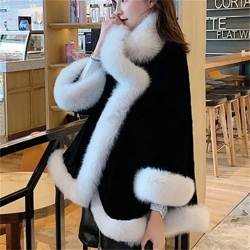 

2024 Autumn/Winter New Loose Imitation Mink Fur Coat Women Thickened Fur Cloak Shawl Slimming Coat Cloak Solid Color Commuter WF