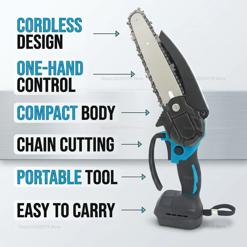 6-Inch Cordless Mini Chainsaw Handheld Electric Tree Trimmer Pruning Saw for Wood Cutting Battery Powered Gardening Tool