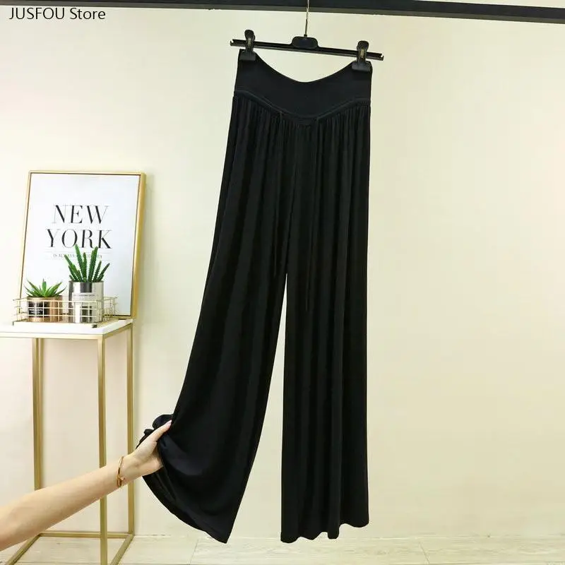 Women Modal Casual Wide Leg Pants Summer Loose Trousers Soft Breathable Lightweight Home Lounge Sleep Bottoms for Daily Wear