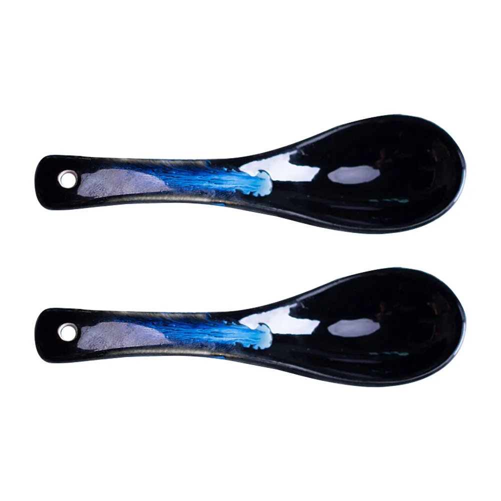 

2Pcs Ceramic Soup Spoon Creative Design Lightweight Portable Smooth Surface for Coffee Tea Dessert Ceramic Spoon