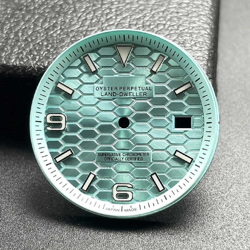 34mm No-Logo Honeycomb Watch Dial with Green Lume - Vertical Line Design Compatible with NH35 Automatic Movement Watch Mod Parts view 2