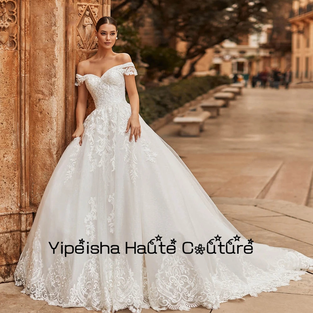 Yipeisha Empire Sexy Off Shoulder Robes De Soirée Sweetheart Bridal Gowns Lace Sleeveless White Wedding Dresses Floor Length New