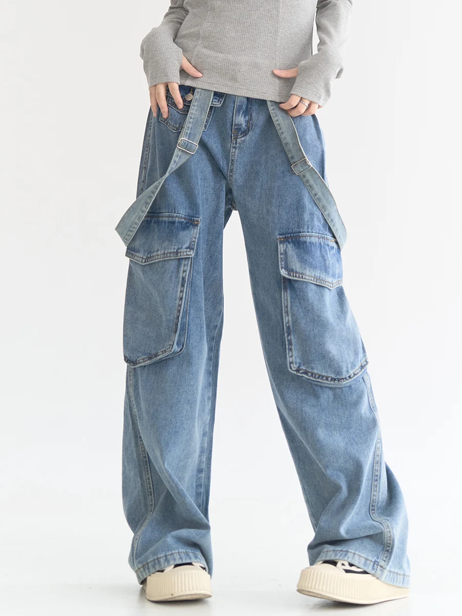 

Повседневные широкие джинсы, женские весенне-осенние свободные прямые джинсы, повседневные длинные брюки, джинсы с талией