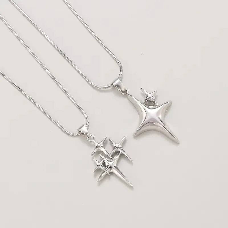 Y2K Simple Choker Necklace Four Pointed Star Necklace Adjustable Crucifix Pendant Necklace Silver Color Fashion Necklace Jewelry