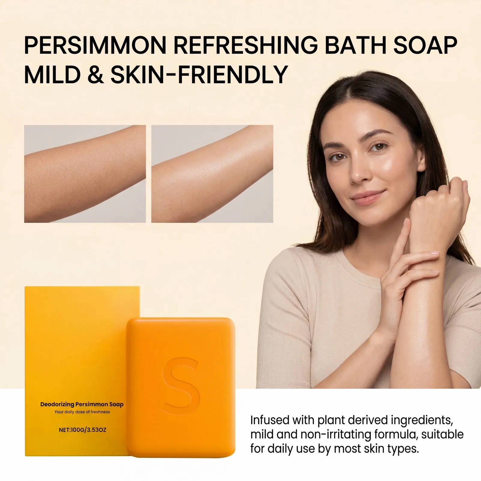 Persimmon Bath Soap Refreshing Body Soap Mild Skin Friendly Deep Cleansing Moisturizing Fragrance Daily Bathing Face Body