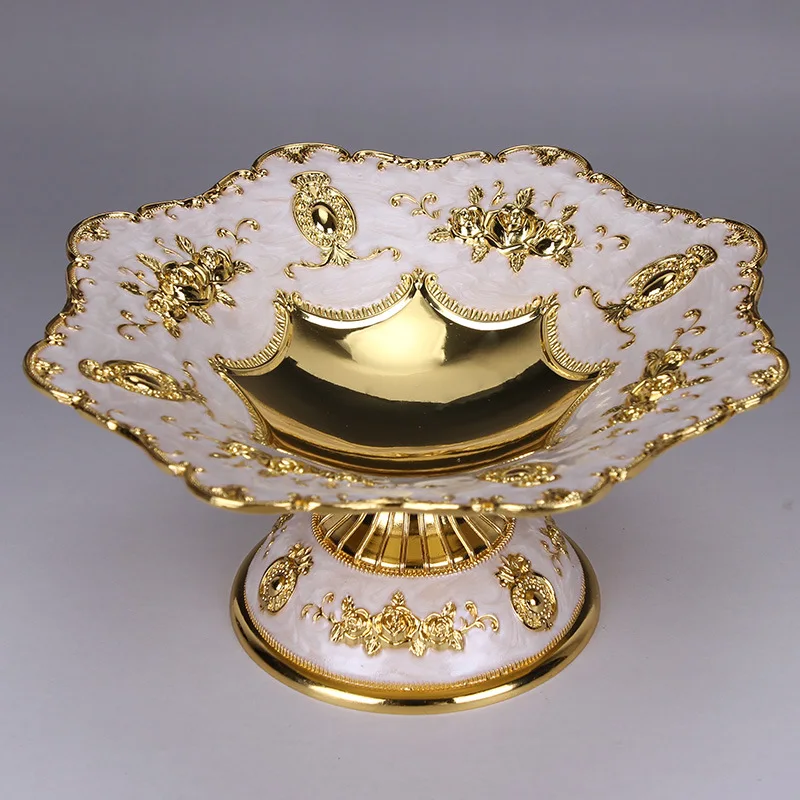 

2pcs Alloy Snack Plate Fruit Tray Decorative Pastry Dish Fruit Bowl Table Display Platter Banquet Party Table Setting Supply
