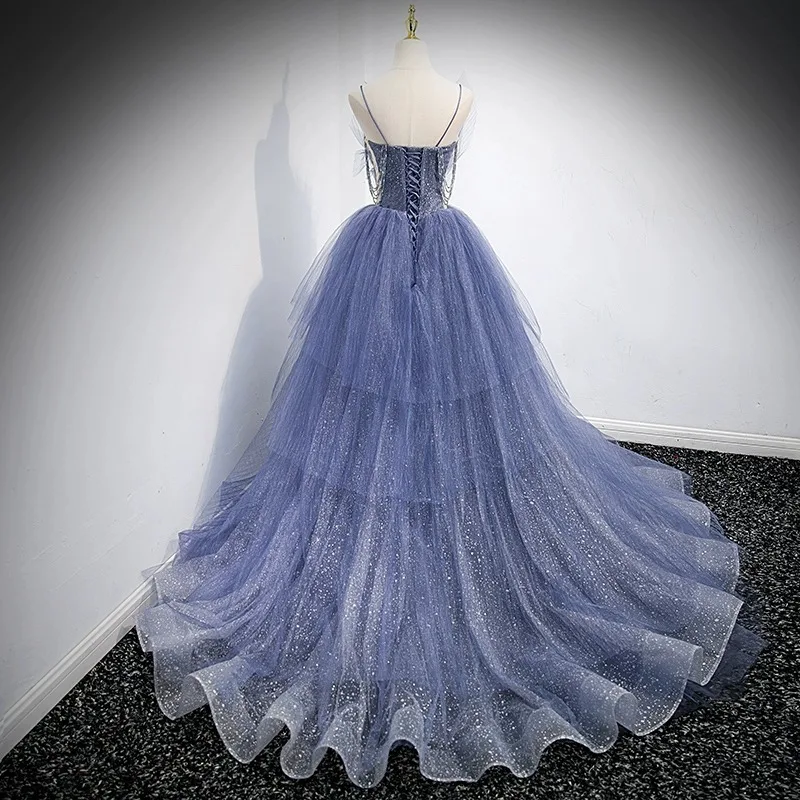 Vestidos De Noche brillantes con tirantes finos para mujer, vestidos De Fiesta De graduación, cumpleaños, tren De corte