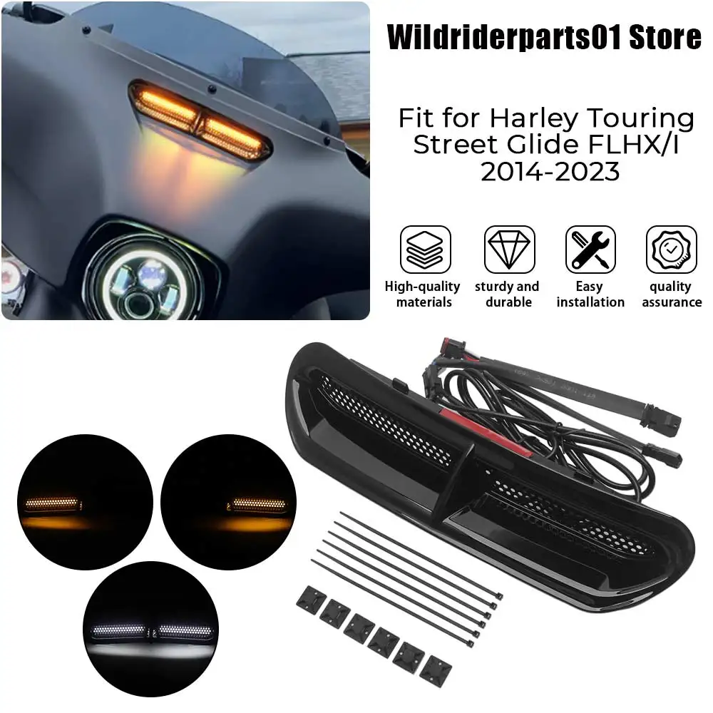 

For Harley Tri Glide CVO/SE FLHTCUTGSE 2020 2021 2022 Front Fairing LED Fairing Vent Light Black ABS Plastic Motorcycle 1 pcs