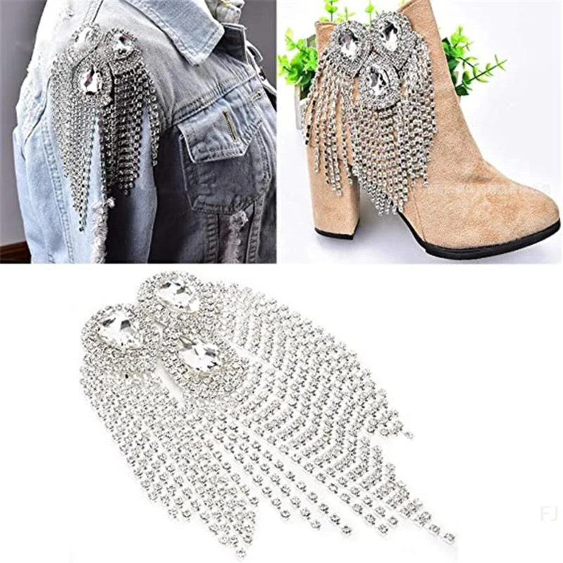 

[YU]Shoulder Brooch Tassels Rhinestones Jewelry Handmade Shiny Epaulet Clothes Decor Clothing Accessories Gift For Men Women