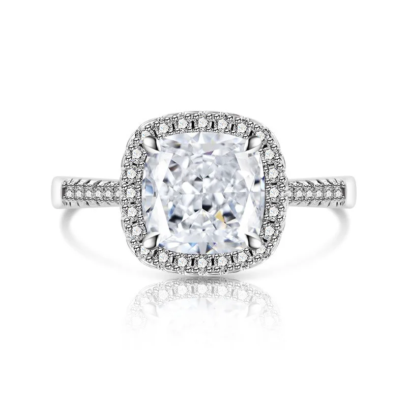 925 Sterling Silber Stilvoller und Einfacher Eisblumen-Schliff Prinzessin Quadratischer Zirkon-Ring Geburtstags- und Jubiläumsgeschenk – Detail 8