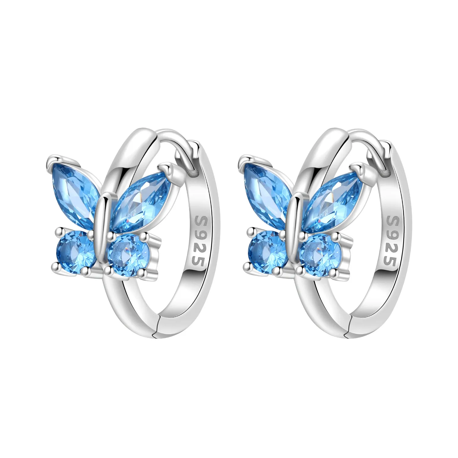 Orstarry S925 Sterling Silver Blue Zircon Butterfly Earrings Hoop Earrings Women Jewelry Original Party Trendy Anniversary Gift