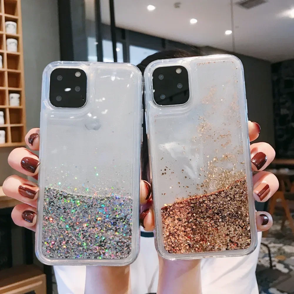 

Drop Protection Suitable for IPhone 16 ProMAX 15 14 13 Mini 12 11 Cute Pattern Fashion Clear Phone Case Flash Quicksand Color