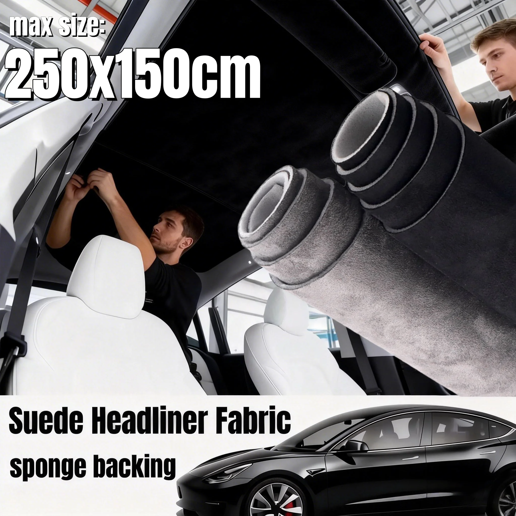 

250×150cm Thick Faux Suede Fabric Foam Backing Car Roof Upholstery Material Crafts for Car Headliner Home Replacement Repair DIY