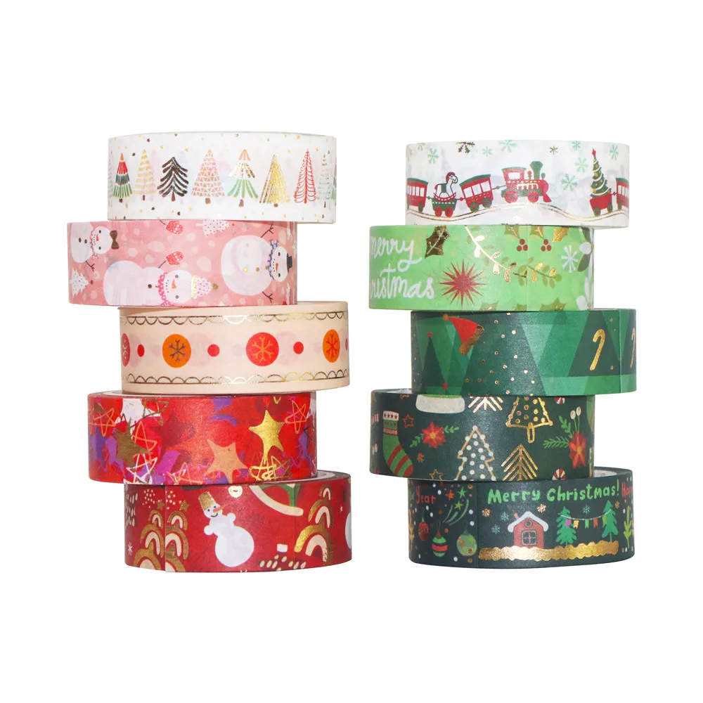 Imagem -03 - Natal Tema Gilding Washi Tape Grupo Scrapbooking Faça Você Mesmo Jornal Papelaria Fitas de Mascaramento Deco Art Supplies Presente 10 Pcs por Conjunto