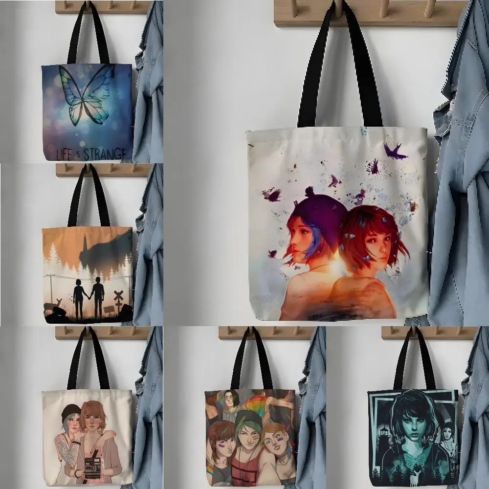 Storage Bags Pattern Tote Bag Aesthetic Canvas Shoulder Bag Lightweight Shopping Bag Story Life Is Strange-L Game Second