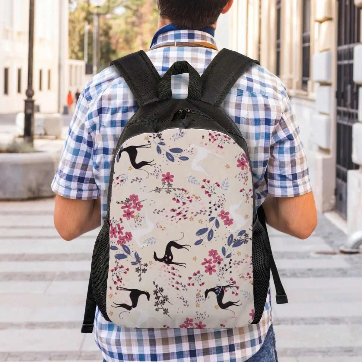 Greyhound Sighthound Flower Love Travel Backpack Men School Computer Bookbag Animal Whippet Dog College Student Daypack Bags