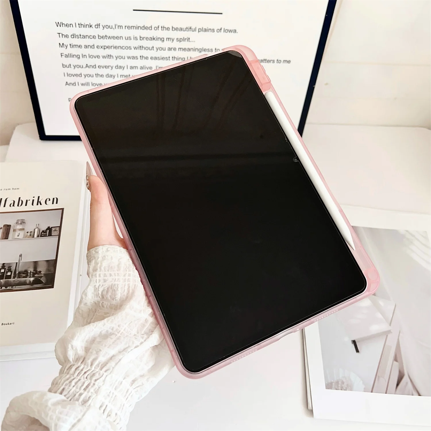 For Xiaomi Pad 6 / Pad 6 Pro Case Clear TPU Anti Drop Tablet Cover with Pencil Holder - Transparent Pink