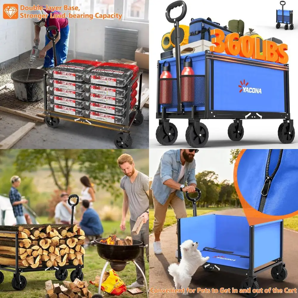 

Складная тележка 3-в-1, вместимость 360 фунтов, вездеходные колеса, идеально подходит для активного отдыха и хранения вещей.