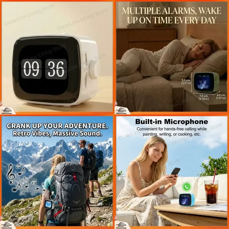 Portable Digital Alarm Clock with Bluetooth Speaker Touch Screen Rechargeable for Travel Home Office Kitchen Living Room