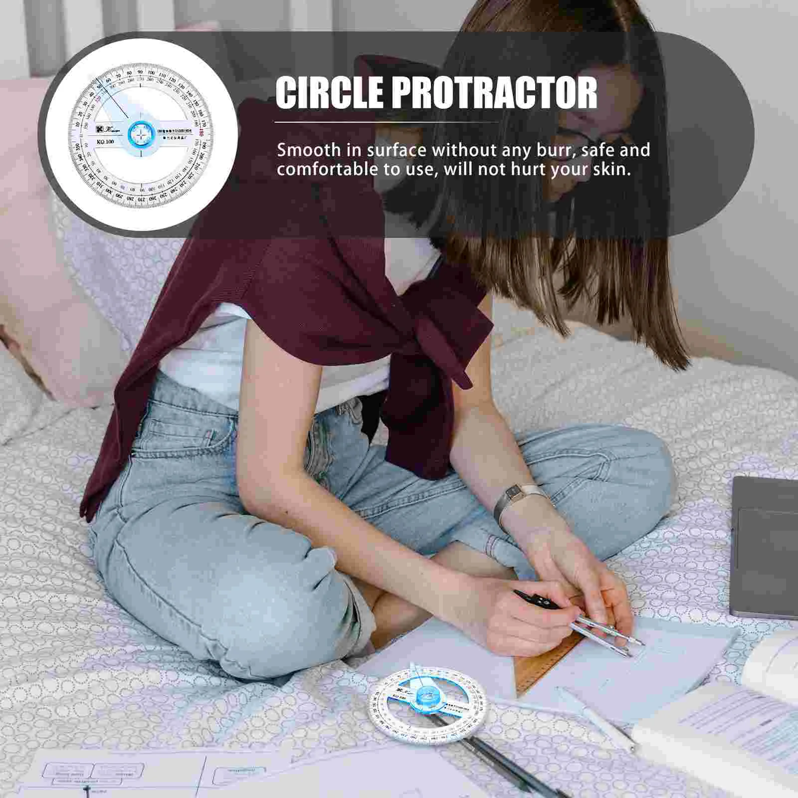 Régua de medição portátil para escola, Circle Math Circle Protractors, Geometric Drafting Tool, Grau