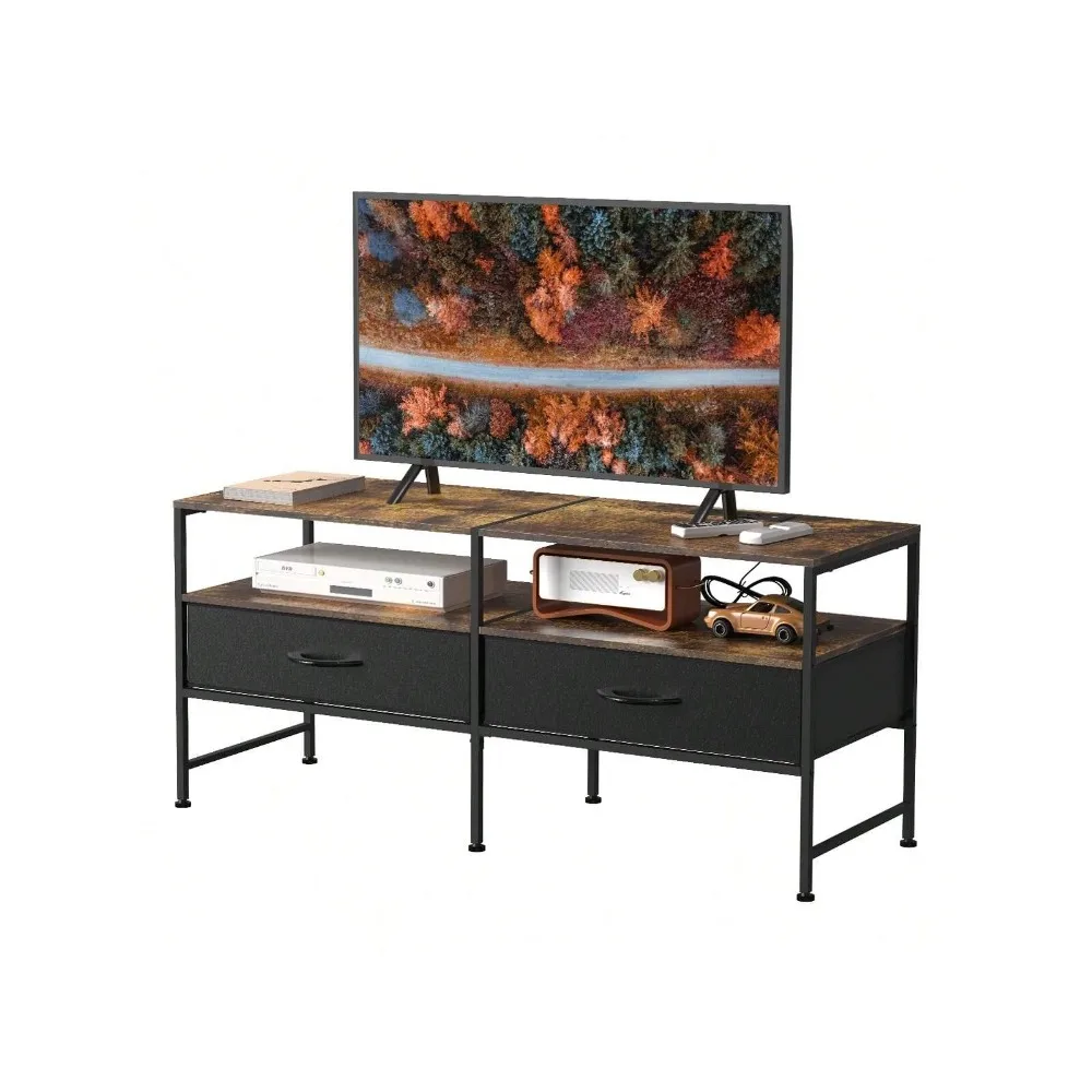 TV Stand With Storage Drawers,Industrial TV Console For Living Room,3-Tier Entertainment Center With Power Outlets,Brown