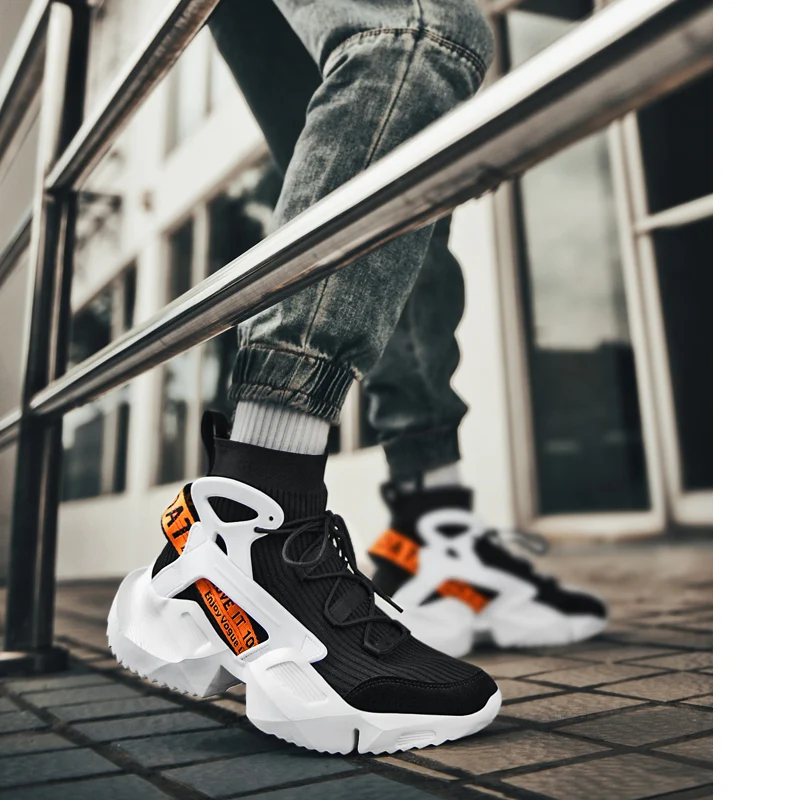 Men’s Boots White High Top Sneakers Men Casual Shoes Korea Platform Vulcanized Sneakers Male Mesh Walking Boots Street Style