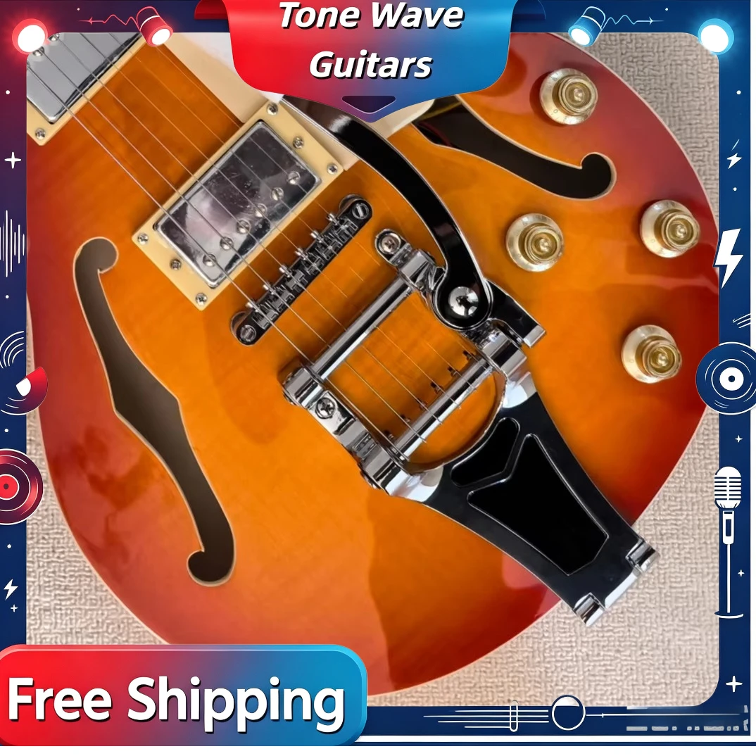 E-Gitarre mit geräuchertem Finish, halbgehäuse, mit Tremolo-Arm, 6-saitig, kostenloser Versand, Geschenk, Jazz L-Serie, Sonderangebot
