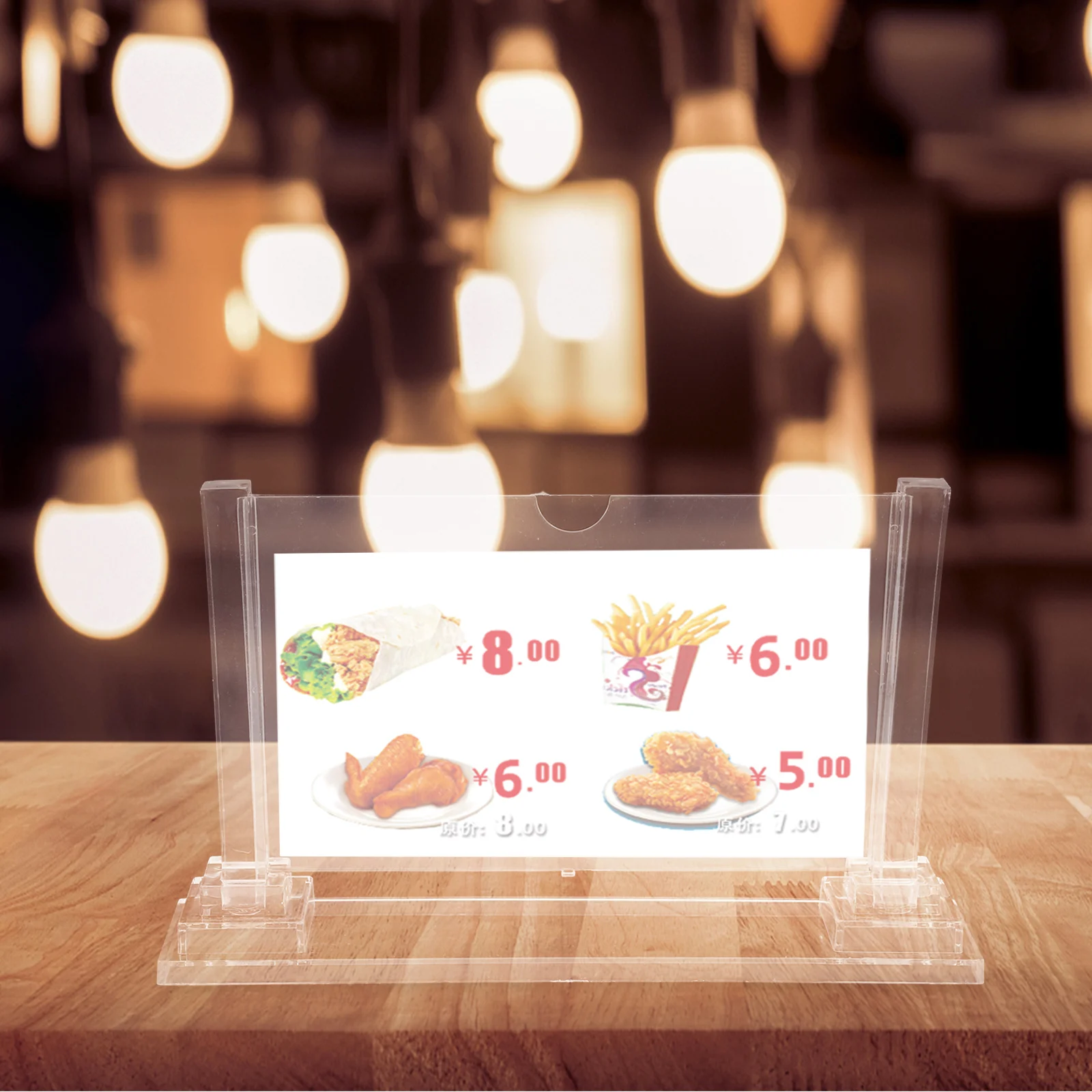 

Dual-Sided Acrylic Table Display Stand Clear Holder For Price Tags Shelf Label Rack Transparent Guest Name Table