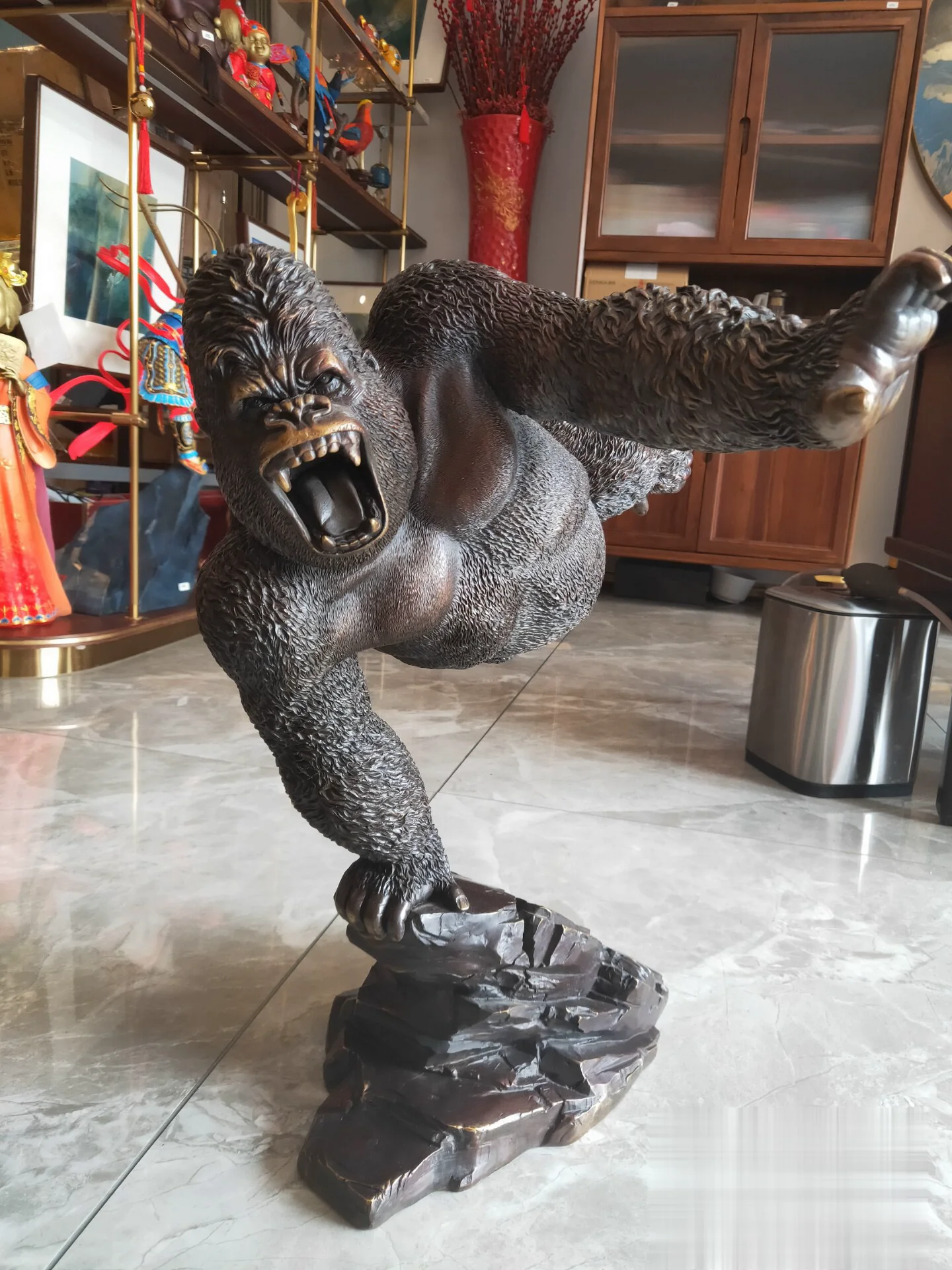 HUGE Amazing 2023 Rare TOP COOL Copper Sculpture Gorilla awe shocking Mountain River HOME COMPANY BAR CLUB DECOR ART