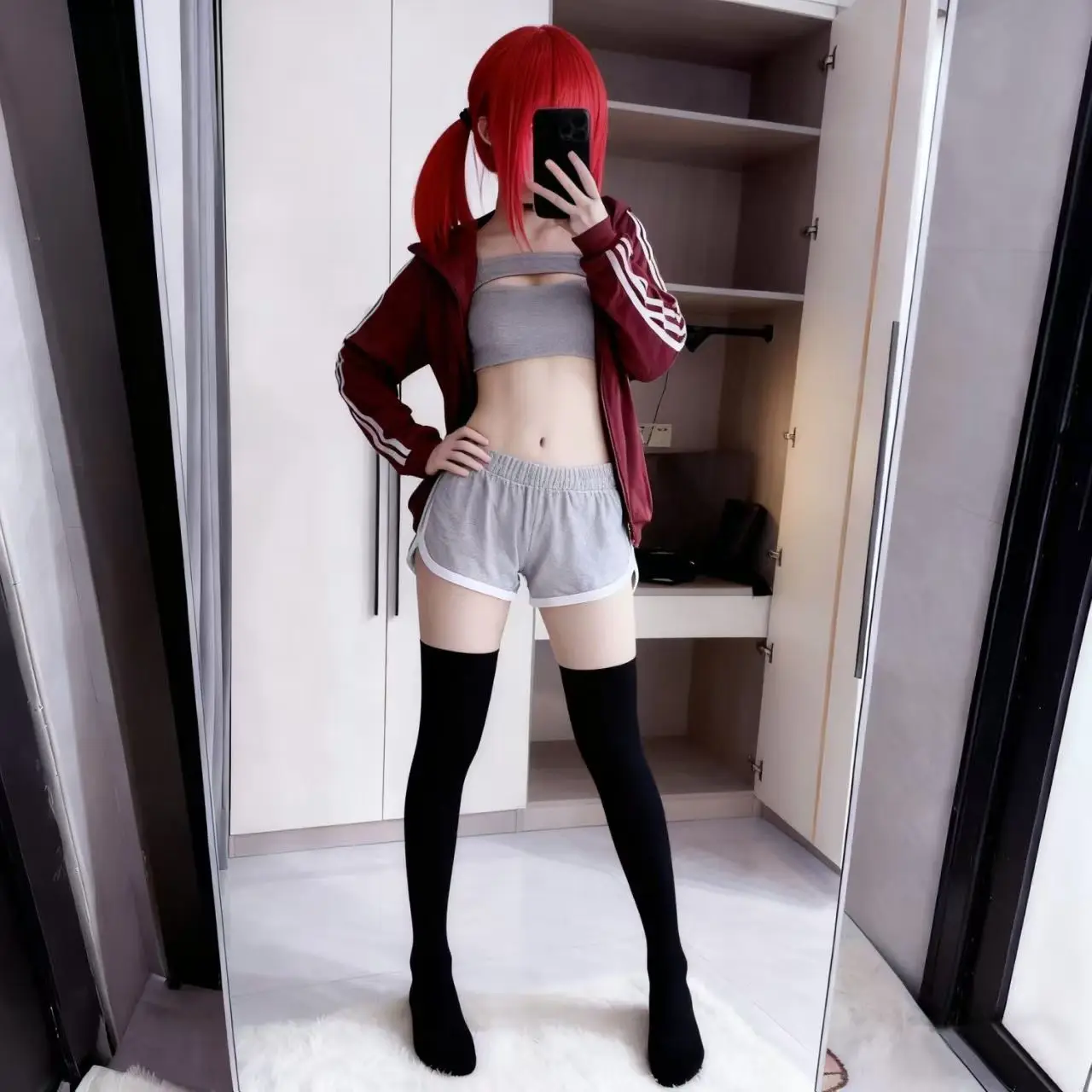 

Futamihara Liliko Cos Outfit: Patchwork Athletic Coat with Seductive Cutout Tank Top Matching Set