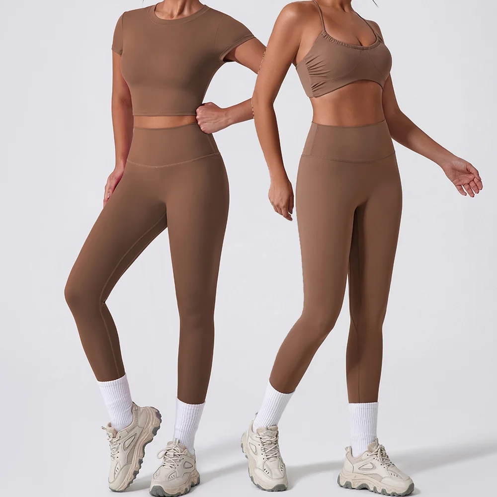 Women Sportswear Yoga Set 2PCS Sport Suit Gym Workout Clothes Short Sleeve Gym Crop Top High Waist Leggings Fitness Sports Wear