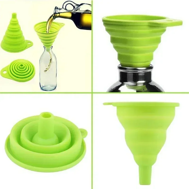 1Pc Groene Mini Siliconen Gel Opvouwbare Opvouwbare Stijl Trechter Hopper Keuken Tool