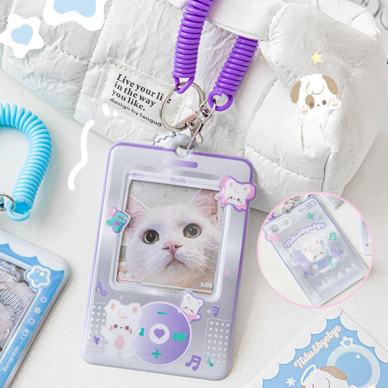 Kawaii Pink Camera Card Holder Keychain PVC Purple iPod Keyring Cute Plush Dog Cat Card Holder for 3 Inch Kpop Idol Photo 2024