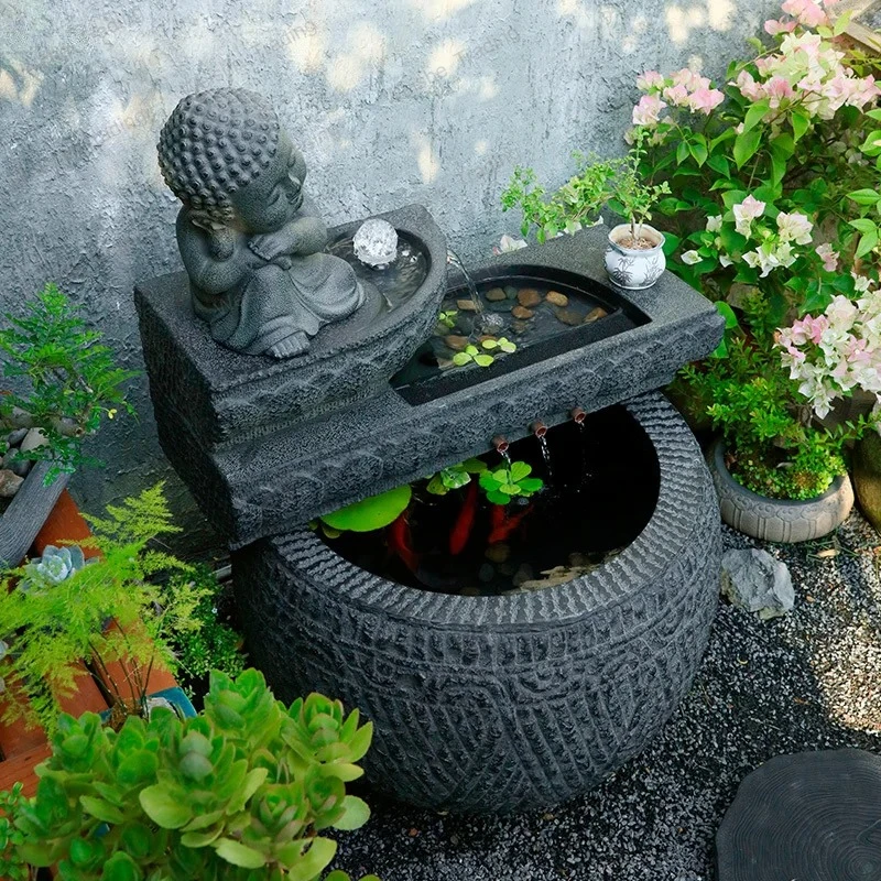 Immagine 5: Ornamento Paesaggistico con Flusso d'Acqua per Cortile, Decorazione Fontana da Esterno, Paesaggistica per Laghetto con Pesci