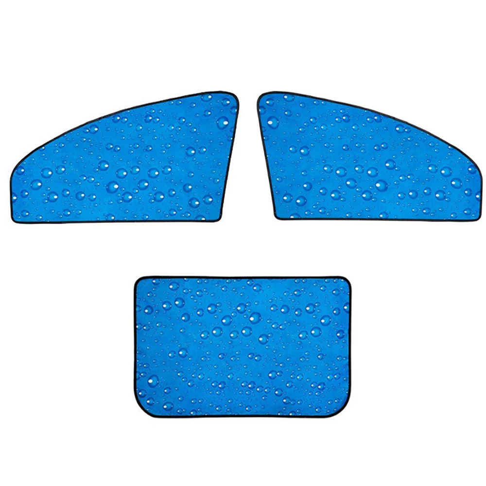 Foldable Blue Right/Left/Rear Side Car Magnetic Window Sun Shade Water Droplets Polyester Sun Visor Universal For Hatchback SUV