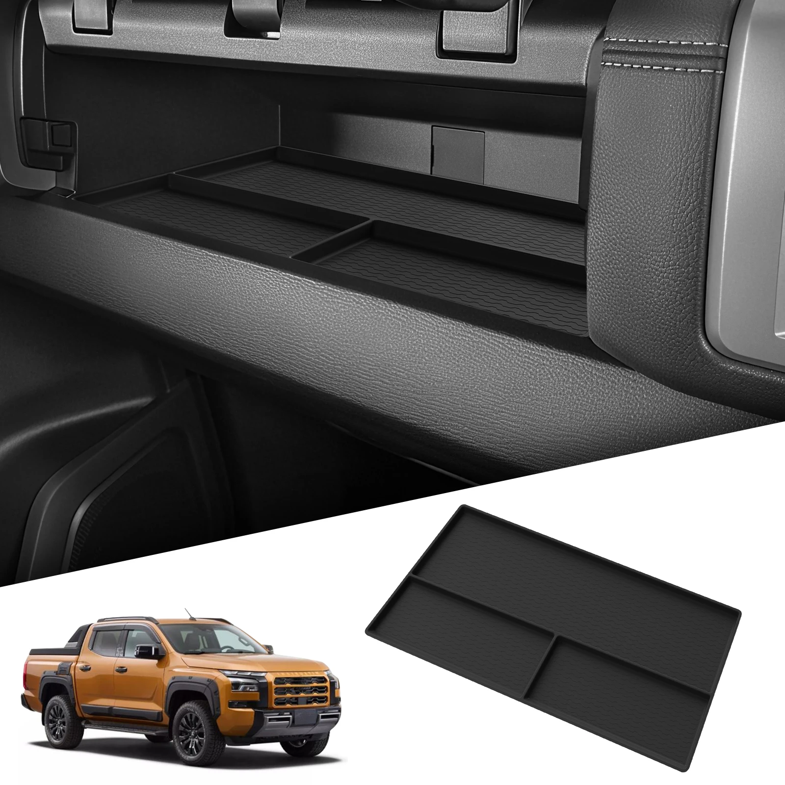Para mitsubishi l200/triton 2024 2025 co-piloto painel caixa de armazenamento bandeja organizador de silicone acessórios interiores do carro preto