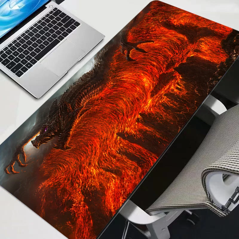 Anime Big Fire Dragon Mouse Pad Extend Gamer Desk Mat Office PC Gaming Cabinet Mousepad Laptop Accessories XXL Lava Keyboard Rug