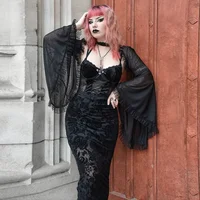 Mujer gótico Harajuku calle malla estampado Sling vestidos negros terciopelo encaje corsé vendaje Midi vestido Club fiesta verano 2023