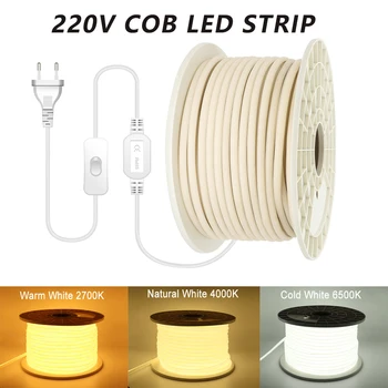 1M-50M 220V COB HA CONDOTTO LA Luce di Striscia 220V Dimmerabile Ad Alta Luminosità HA CONDOTTO LA Luce di Nastro Impermeabile LED Per La Cucina del Giardino luce di striscia esterna