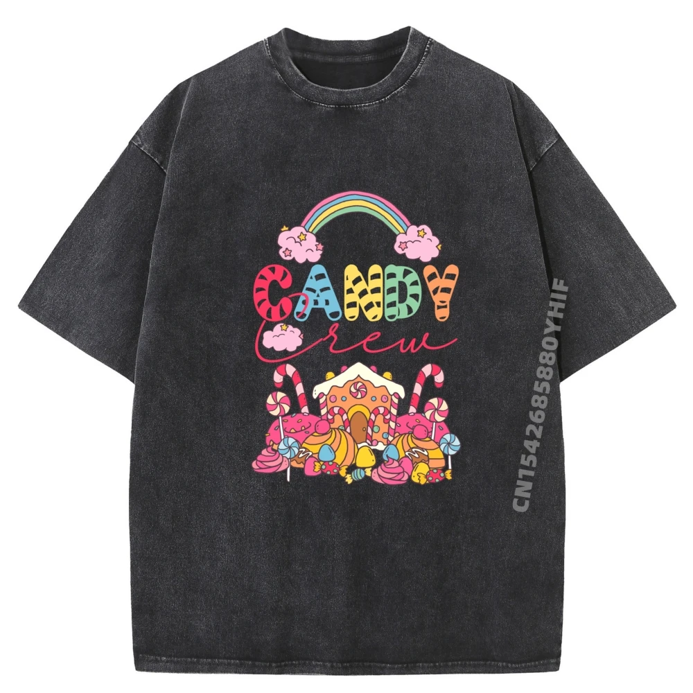 

Candy Land Candy Crew Decorations Tees Retro Printed Printing Short Sleeve Luxury Designer Men's Washed T-shirts Women Gift Tops