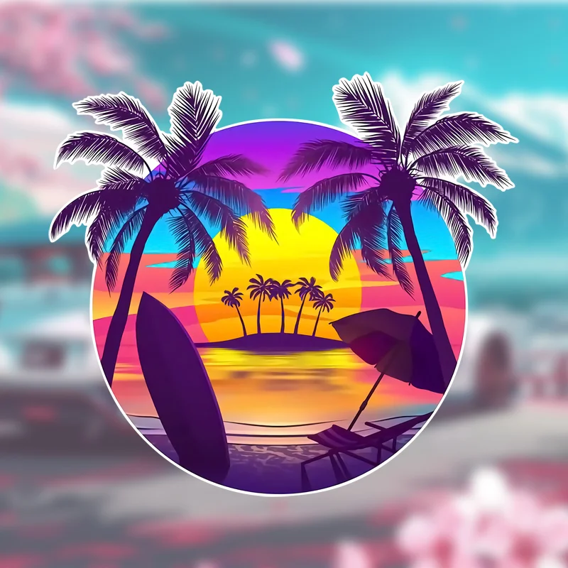 

EARLFAMILY 13cm x 11.9cm For Beach Palm Tree Car Stickers Refrigerator Fine Decal DIY Motorcycle Sticker Surfboard Laptop Decor