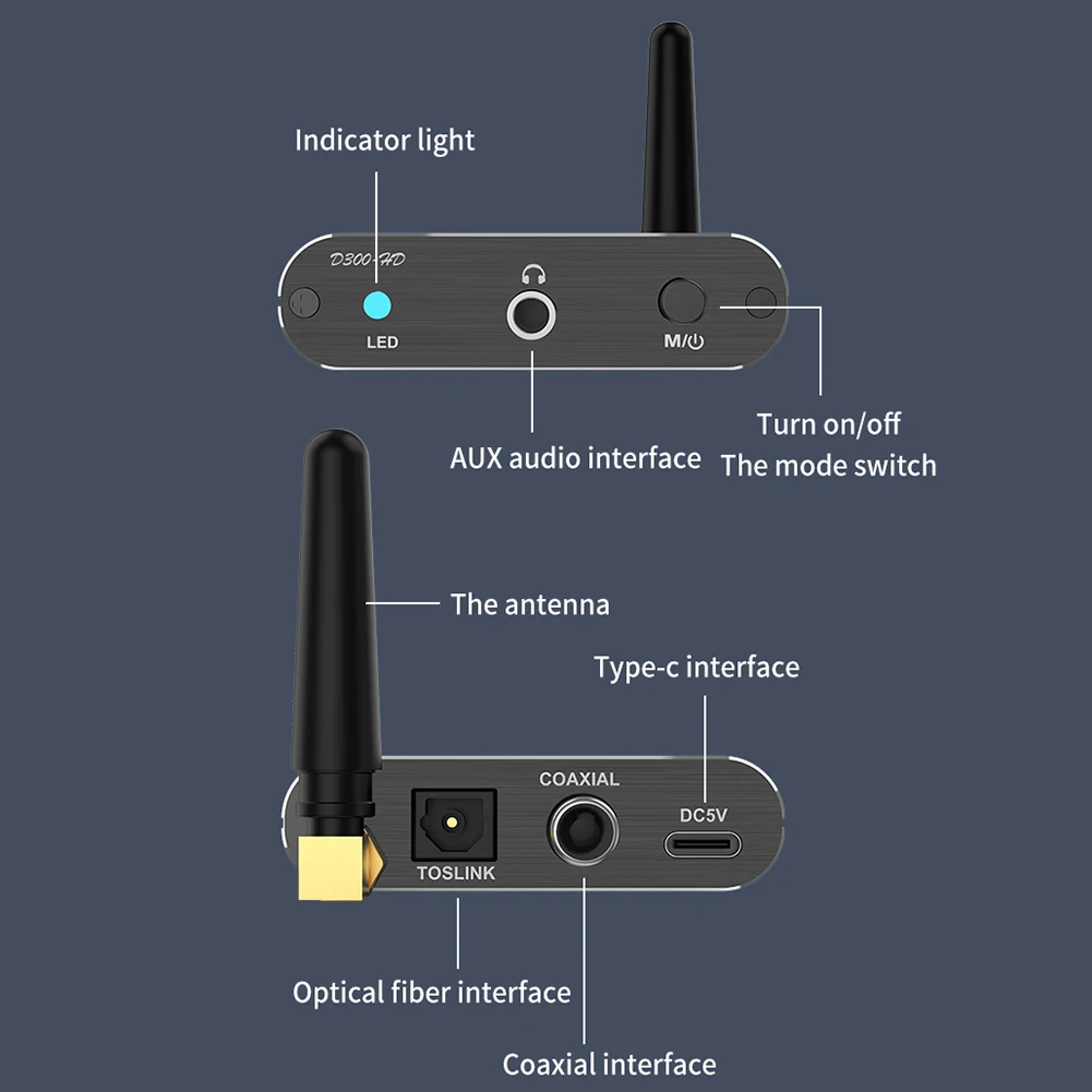 Aptx-receptor de música HD con Bluetooth 5,2, adaptador de Audio inalámbrico HIFI de 3,5mm, salida Aux Toslink/Coaxial para amplificador de proyector de coche